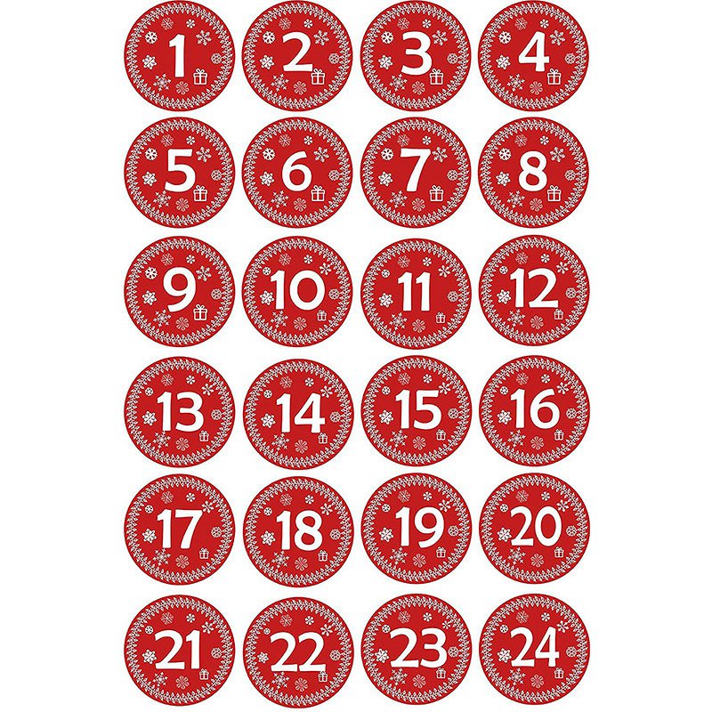 Stickers autocollants calendrier de l'avent, nombres 1 à 24, diam 45mm x 24 pièces