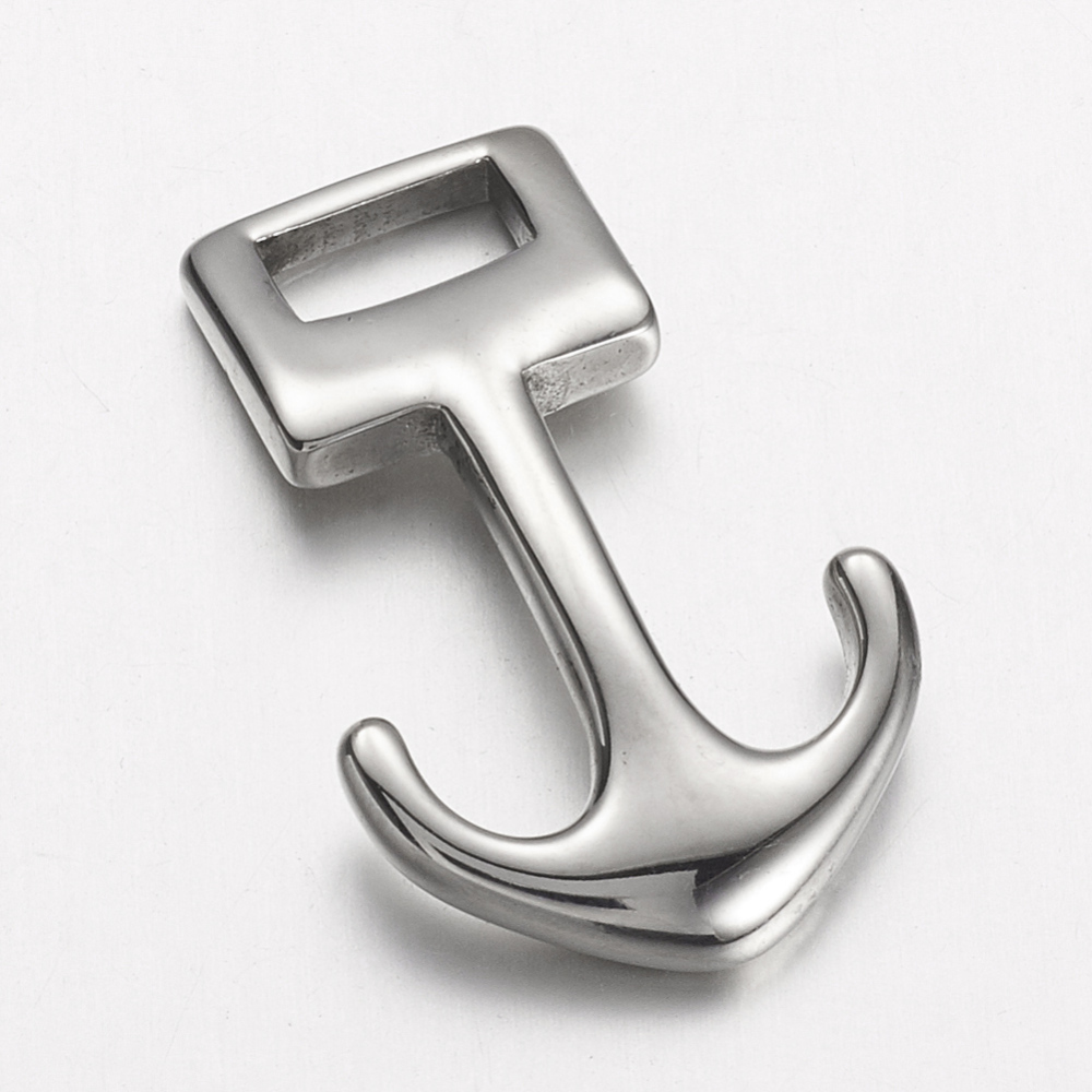 Fermoir INOX argenté, ancre, 31,5x19,5x4,5mm, trou 4,5x8,5mm