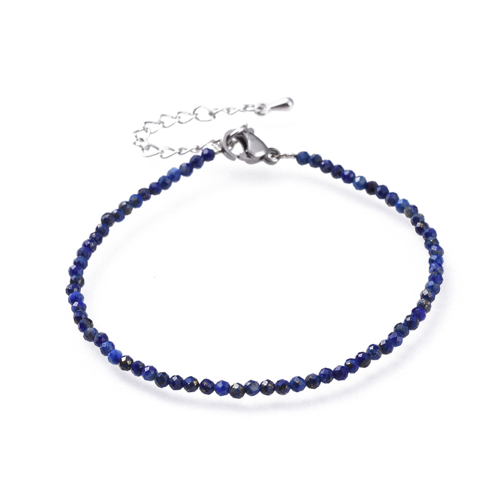 Bracelet de pierres fines facettées, fermoir INOX, 18.5cm, Lapis lazuli