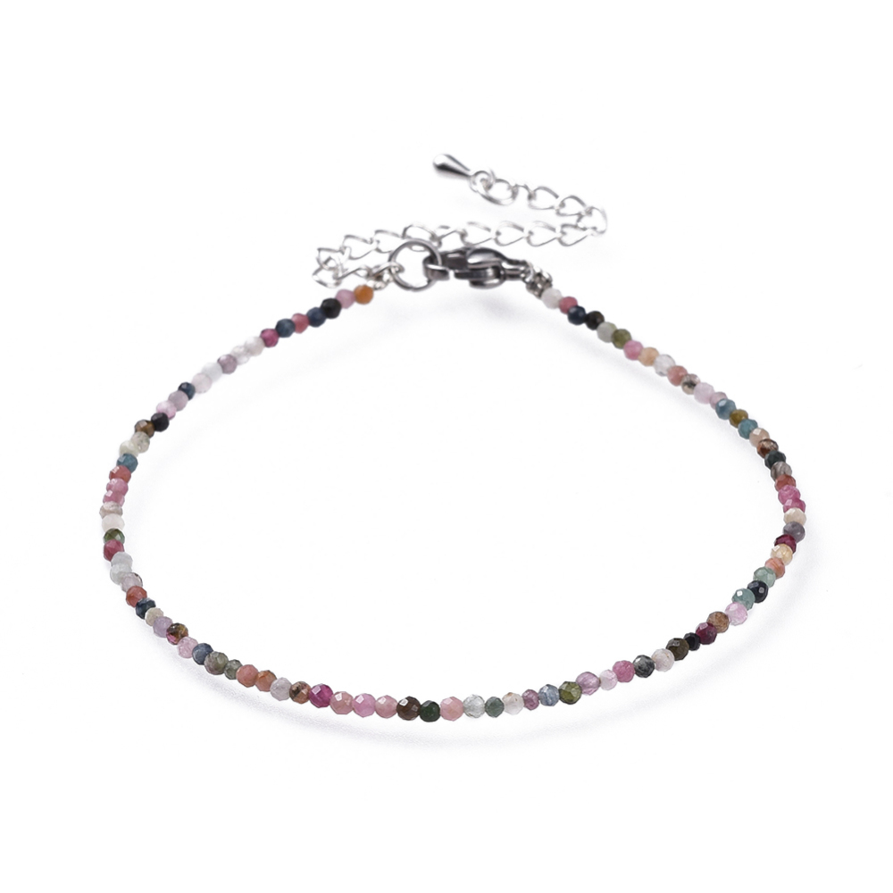 Bracelet de pierres fines facettées, fermoir INOX, 18.5cm, Tourmaline