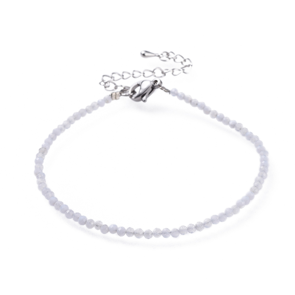 Bracelet de pierres fines facettées, fermoir INOX, 18.5cm, Cristal de Quartz