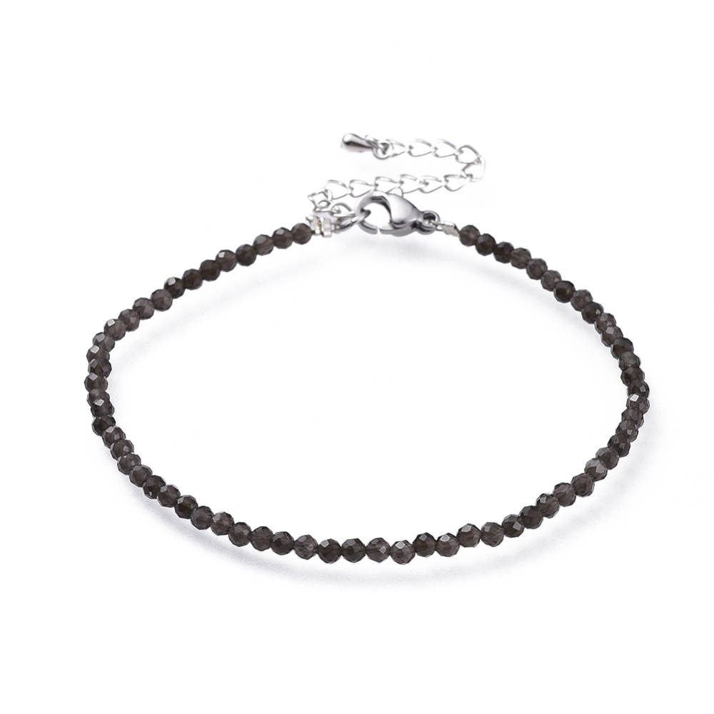 Bracelet de pierres fines facettées, fermoir INOX, 18.5cm, Obsidienne