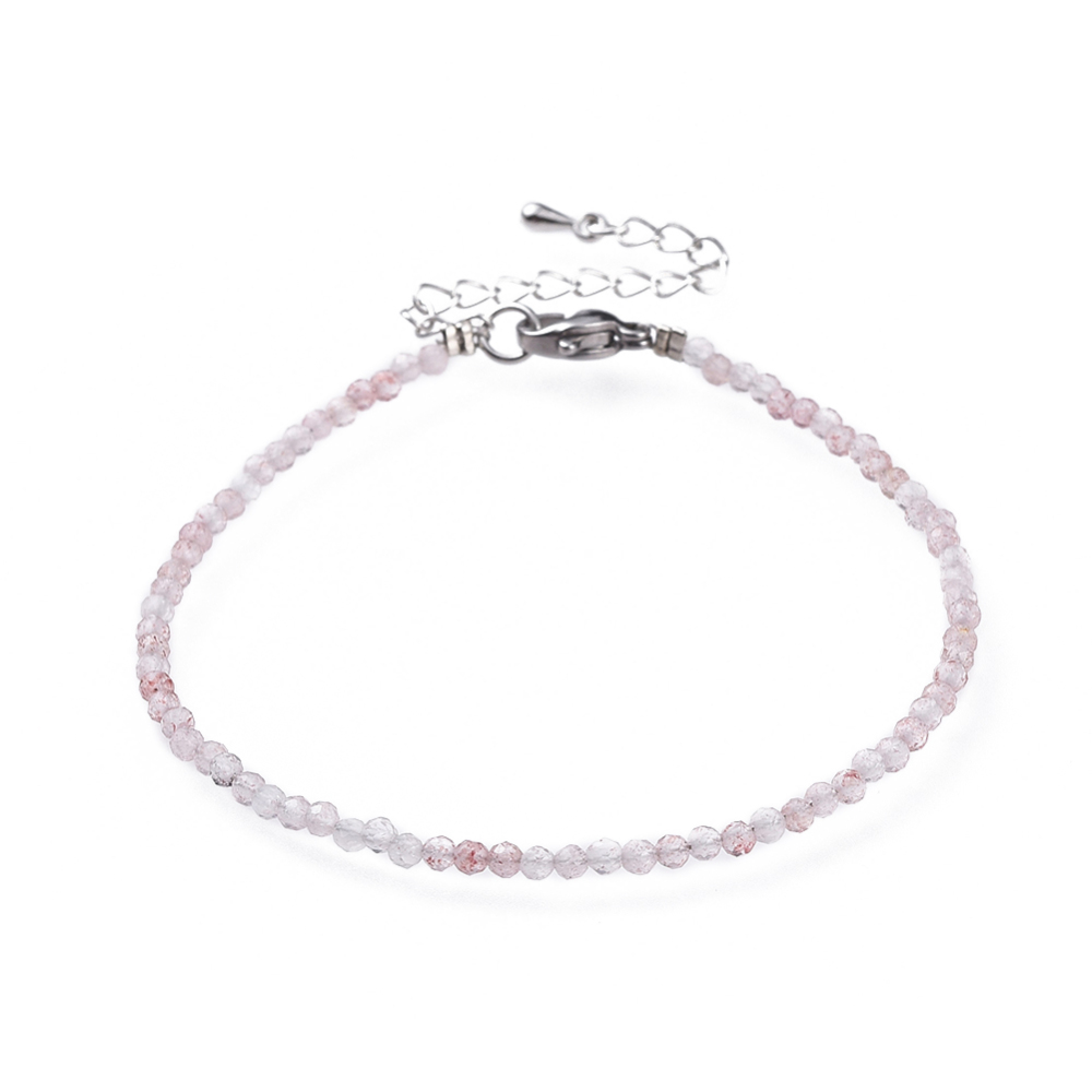 Bracelet de pierres fines facettées, fermoir INOX, 18.5cm, Quartz fraise