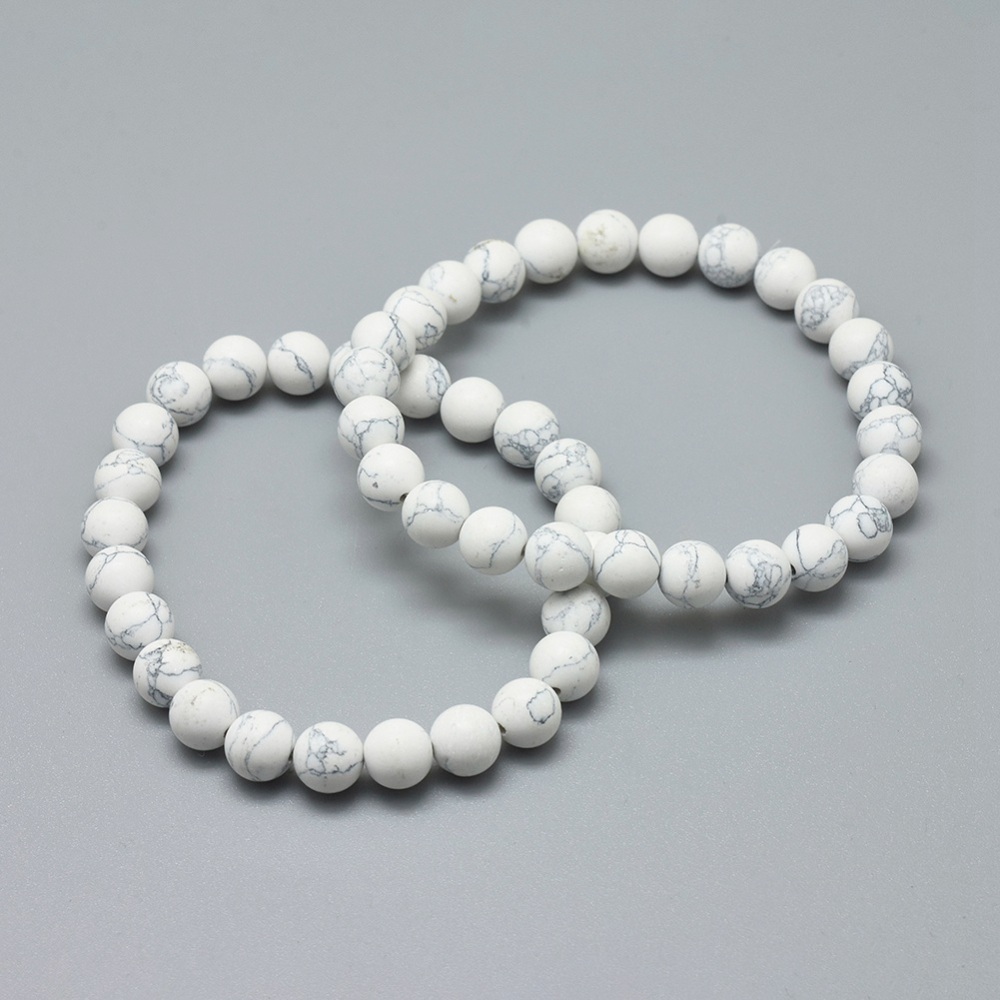 Bracelet en Howlite, perles rondes 8mm, diam env. 5.5/6cm