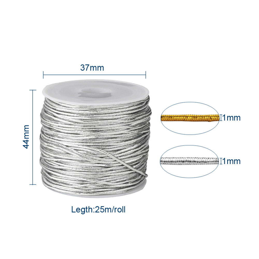 Fil élastique métallisé, diam 1mm, doré ou argenté, le mètre