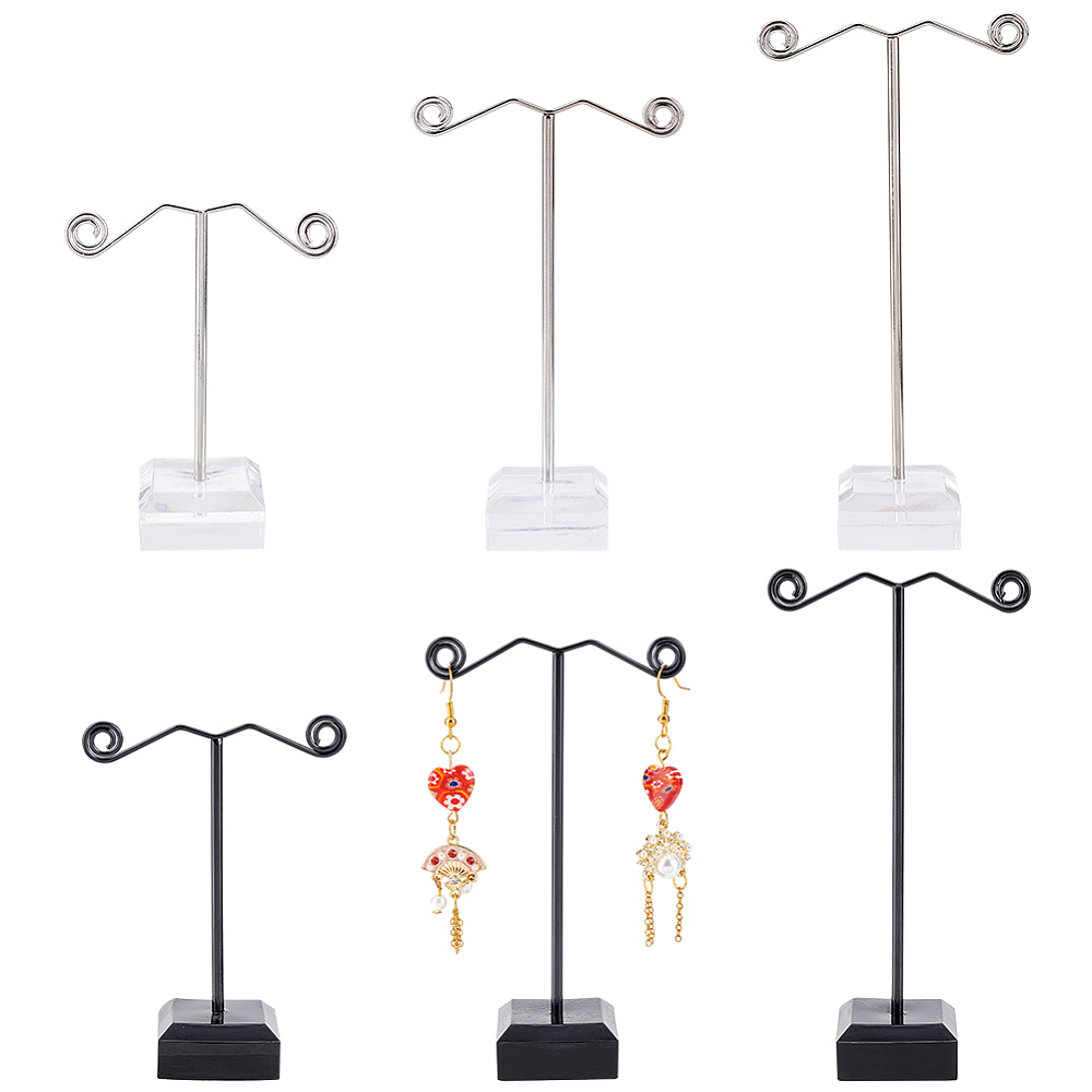 Présentoir boucle d'oreille, base et T noire ou transparente, 3 hauteurs : 13 cm, 10.5cm et 9 cm, vendu le lot de 3