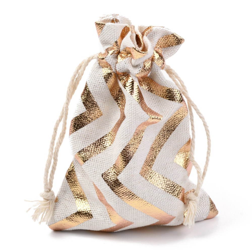 Pochette en polycoton, thème festif rayures or rose, 14x10 cm
