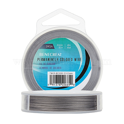 Câble INOX, revêtu de nylon, couleur argent, 0.5mm, 24 jauge, bobine de 60m