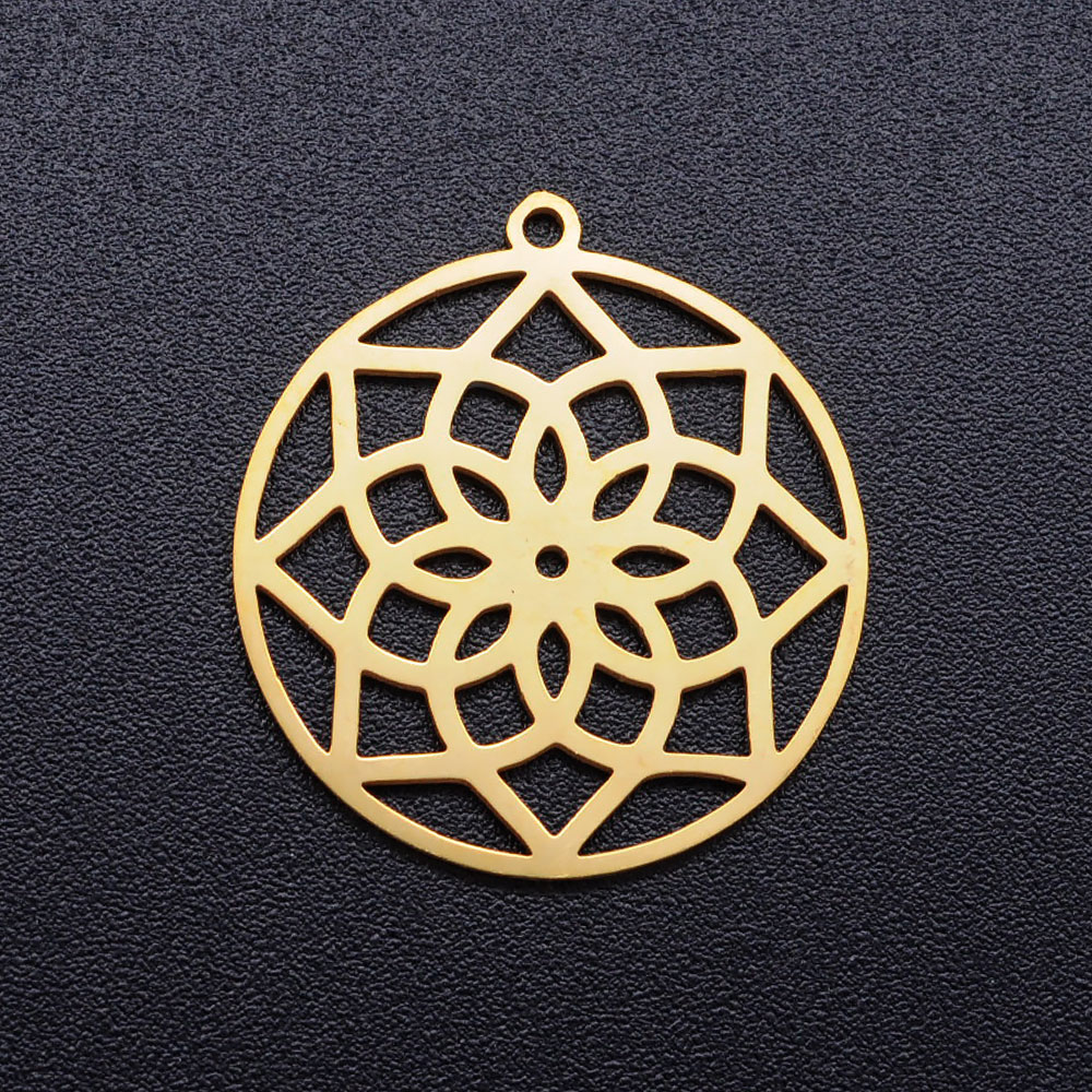 Pendentif INOX doré, fleur de vie, 21,5x20x1mm, trou 1,2mm