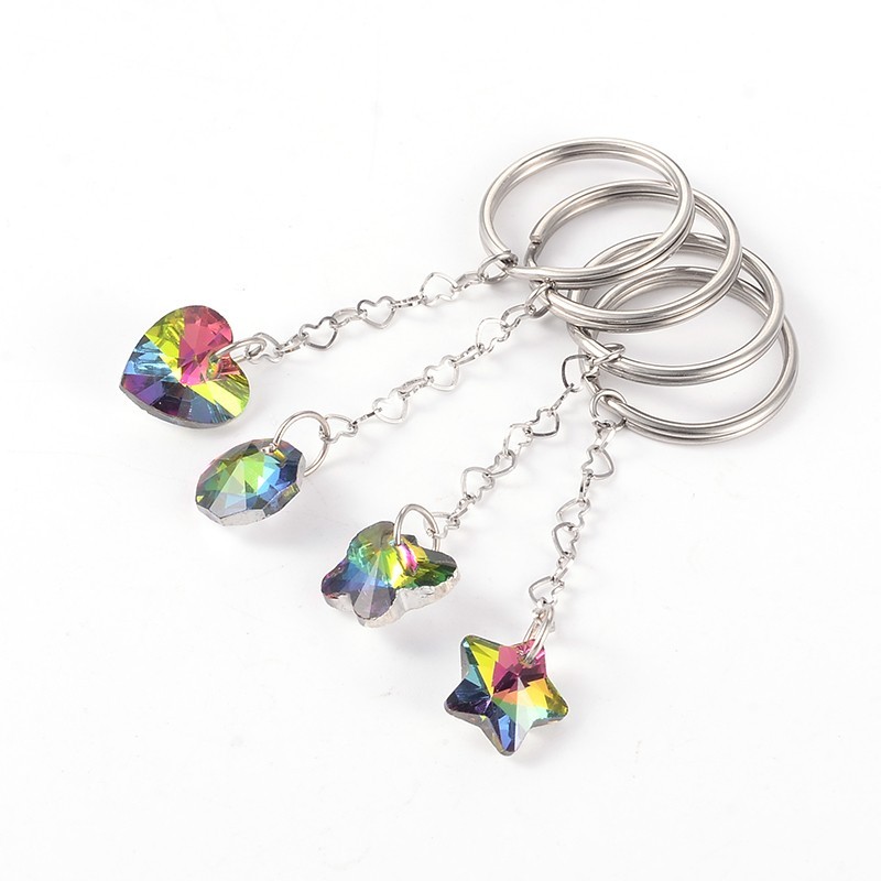 Porte clé INOX avec pendentifs en verre holographique