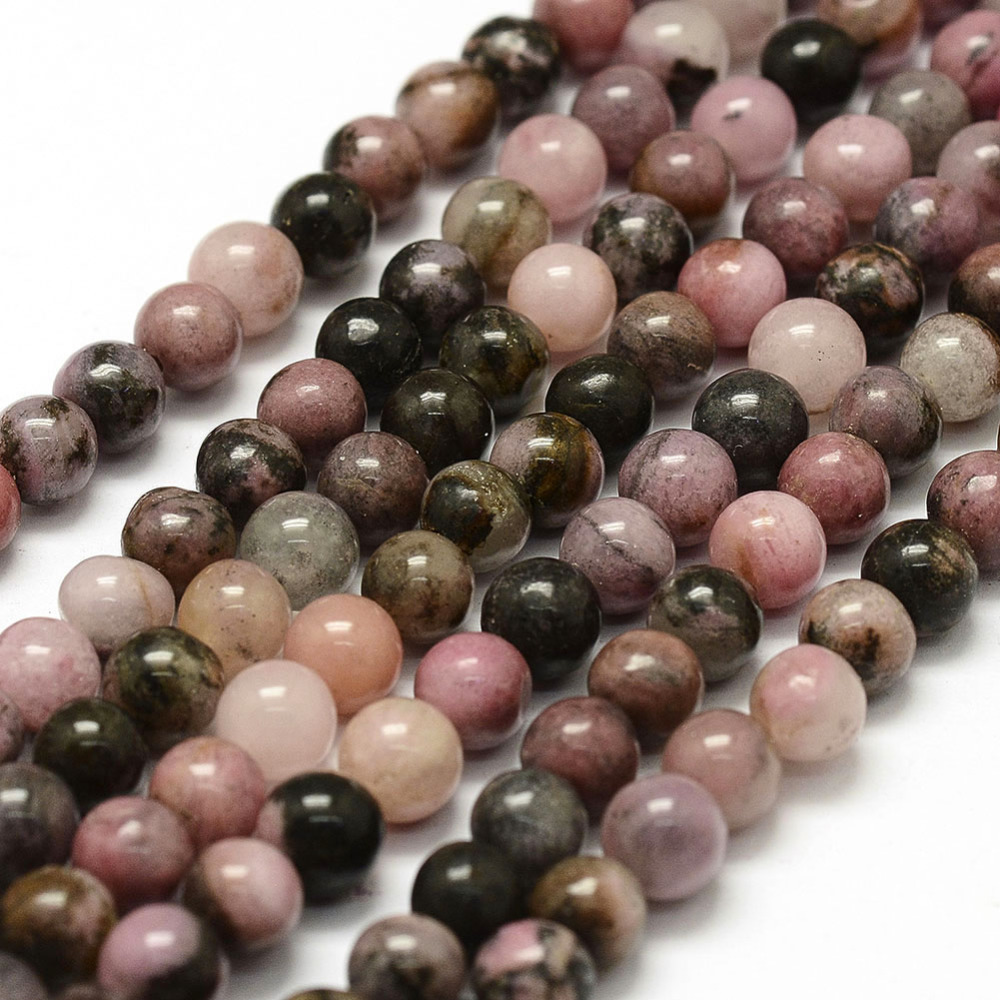 Pierre Rhodonite, naturelle, ronde, 8mm trou 1mm