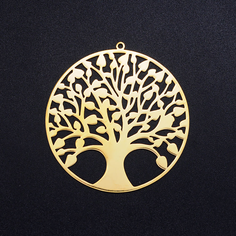 Pendentif INOX doré arbre de vie, 47x45x1mm, Trou: 1.6mm