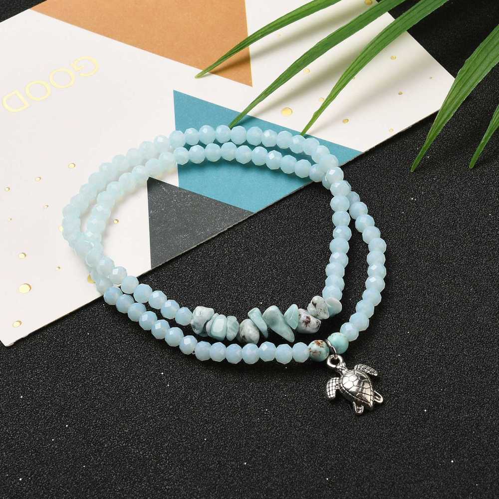 Ensemble de 2 bracelets, pierres Larimar et Turquoise avec briolettes, diam 5.5cm