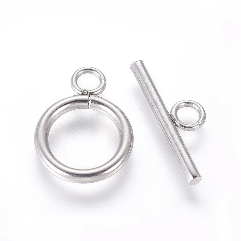 Fermoir toggle, INOX argenté, anneau: 18,5x13,5x2mm, barre: 20x7x2mm, trou 3mm