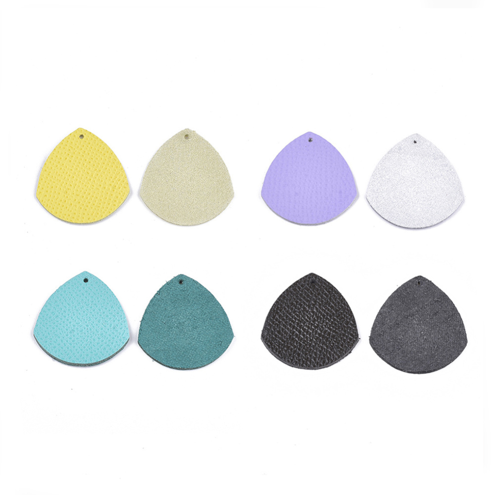Pendentif en cuir de vachette, goutte,  34x31.5x2mm, Trou: 1.5mm, coloris mixtes