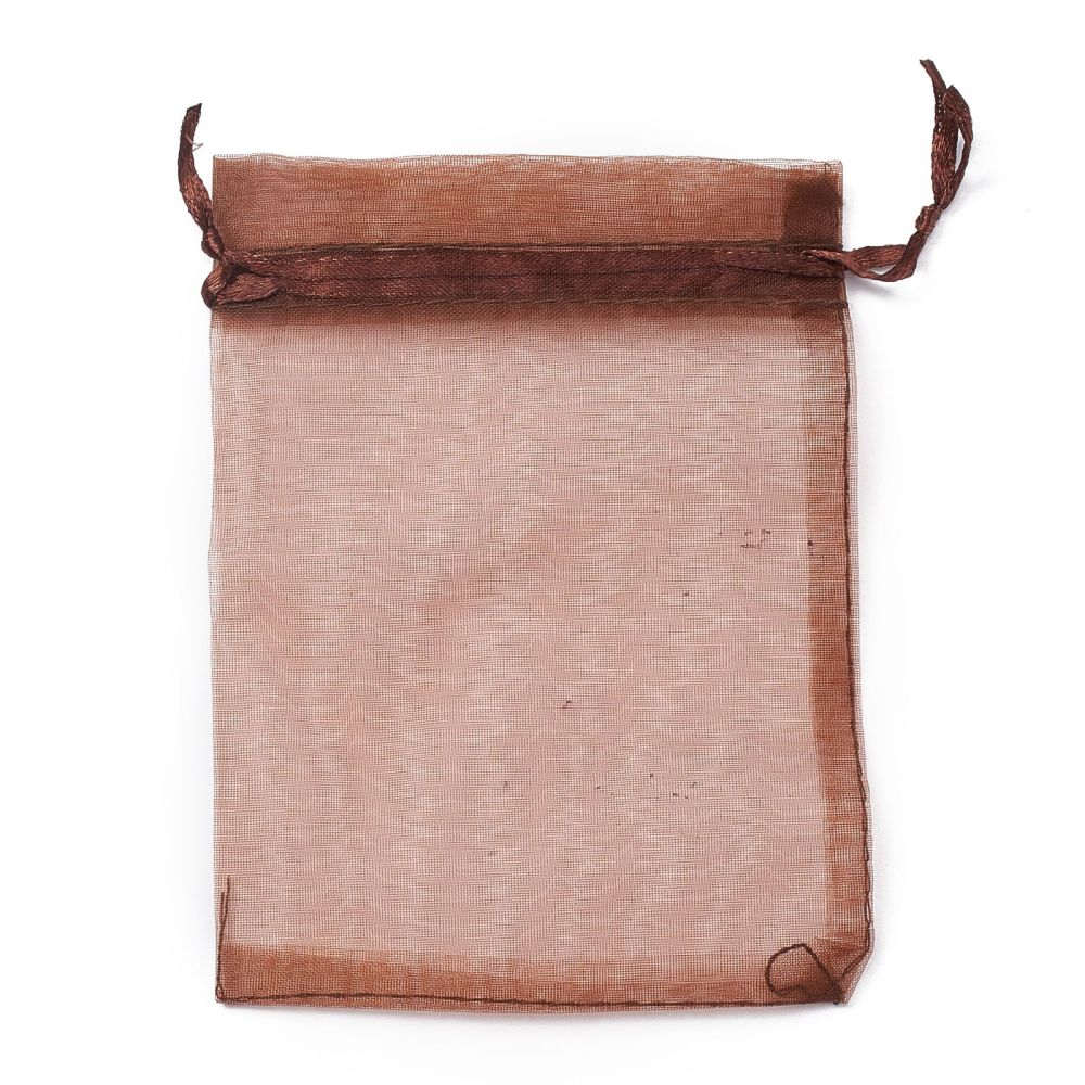[OP-R016-9x12cm-12] Pochette cadeau en organza, chocolat, 12x9 cm