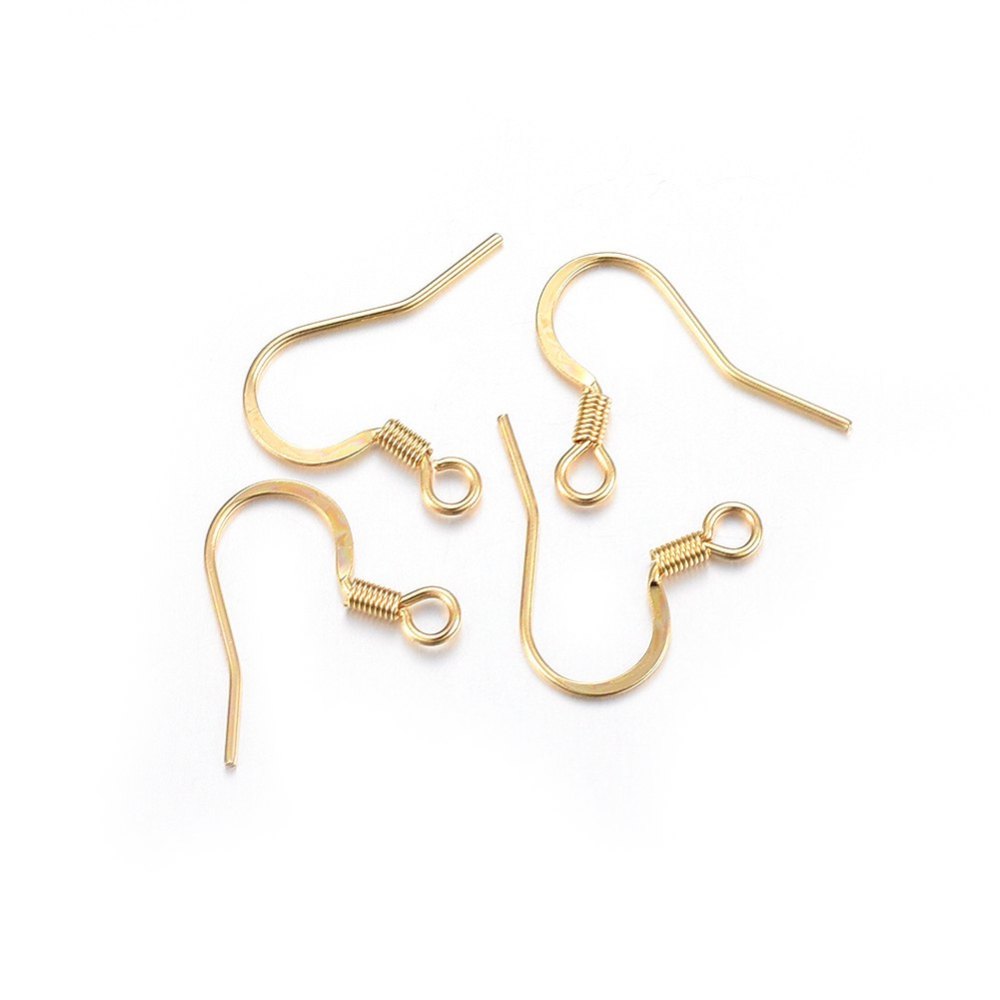 Crochets boucle d'oreille INOX doré, plat, plaqué or 18k, 15x17x2mm, trou 2mm, x 200 pièces