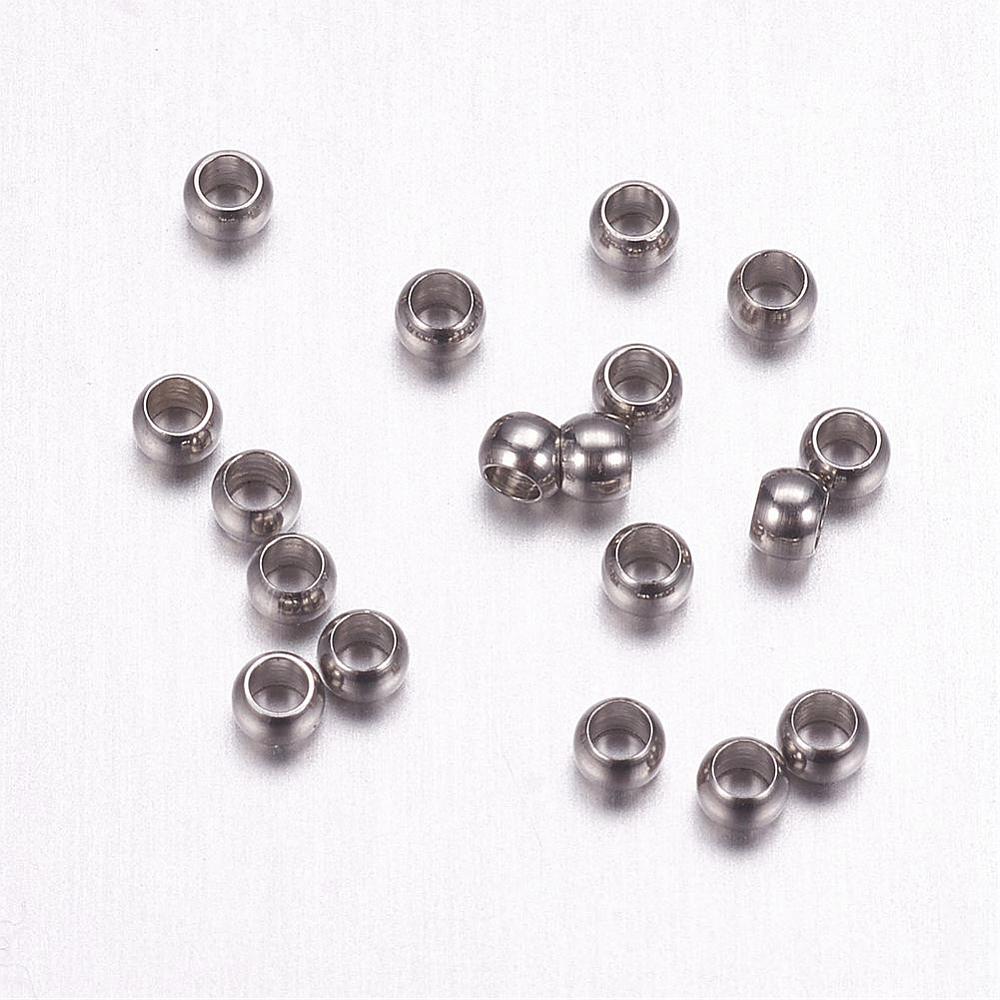 Perle à écraser, rond, INOX argenté, 2x1.5mm, trou 1mm x 50 pièces