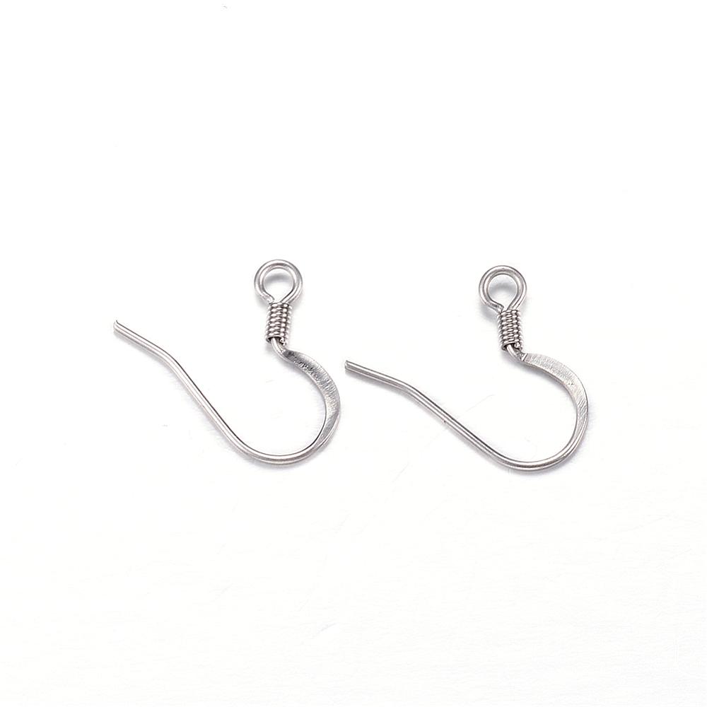 Crochets boucle d'oreille INOX argenté, plat,17x17x2mm, trou 2mm, sachet de 200 pièces