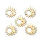 Pendentif INOX doré, soleil et lune, véritable plaqué or 18k, 30,5x29x1 mm, trou 1,4 mm, l'unité