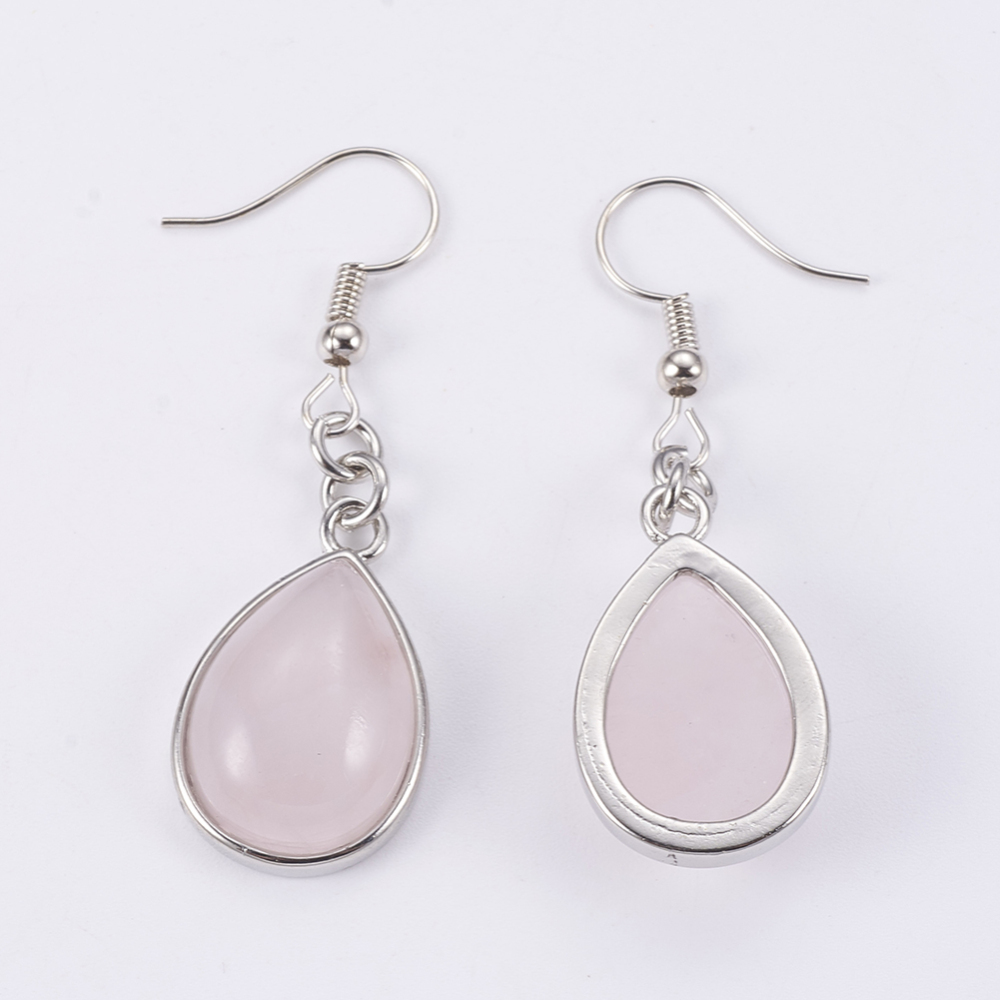 Boucles d'oreilles en Quartz rose, forme goutte