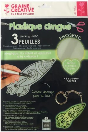 POCH. 3 FEUILLES PLASTIQUE DINGUE PHOSPHORESCENT