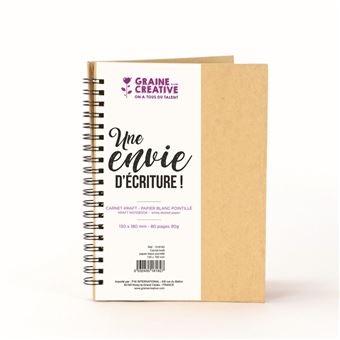 Carnet Kraft à spirales, papier blanc pointillé, 80 pages, 130x180mm