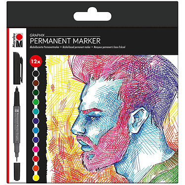 Marabu Permanent Marker Graphix, double pointe, assortiment de 12 SIGNIFICANT