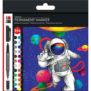 Marabu Permanent Marker Graphix, double pointe, assortiment de 24 HERO OF GALAXY