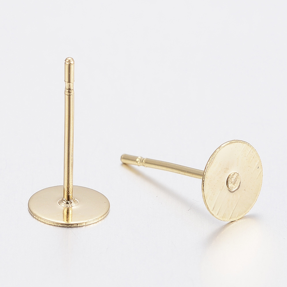 [STAS-H436-24-3mm   STAS-G179-55G-3mm] Puce boucle d'oreille en INOX doré, support plat rond 3mm, tige 0,8mm