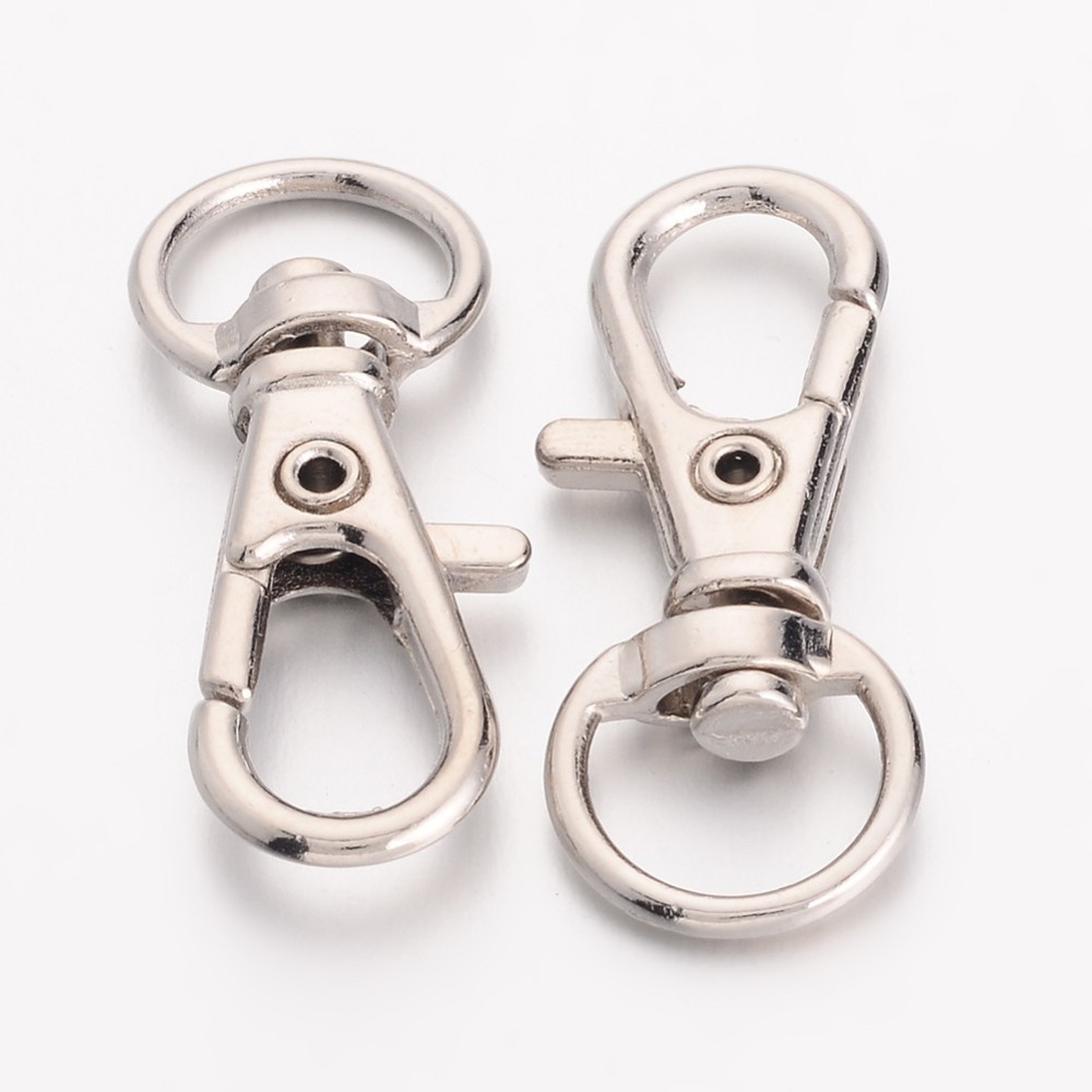 Fermoir porte clé en alliage, argenté, crochet, mousqueton, 30,5x11x6mm, trou 5x9mm
