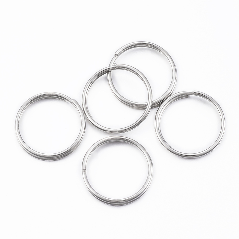 Anneaux double INOX argentés, porte clé, rond, diam. 18mm, ép. 2,5mm, x100 pièces