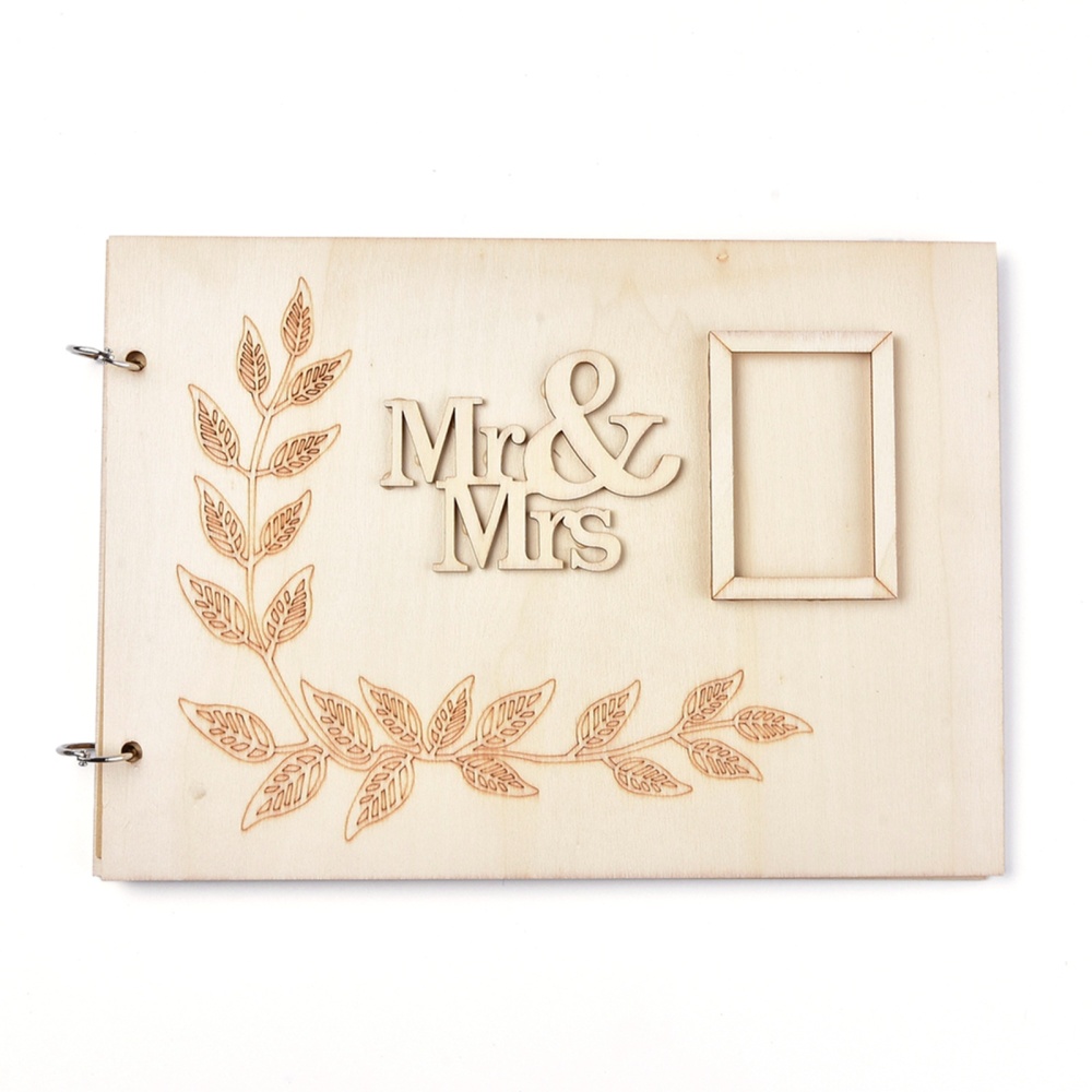 Livre d'or pour mariage, en bois, Mr&amp;Mrs, 20x28x1cm x 20 feuilles