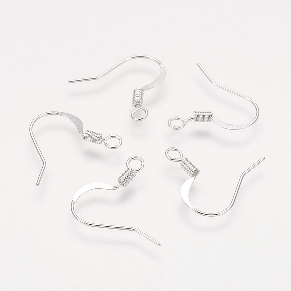 [X-KK-Q366-S-NF] Crochets boucle d'oreille, laiton, couleur argent brillant, 17mm, x100 pièces