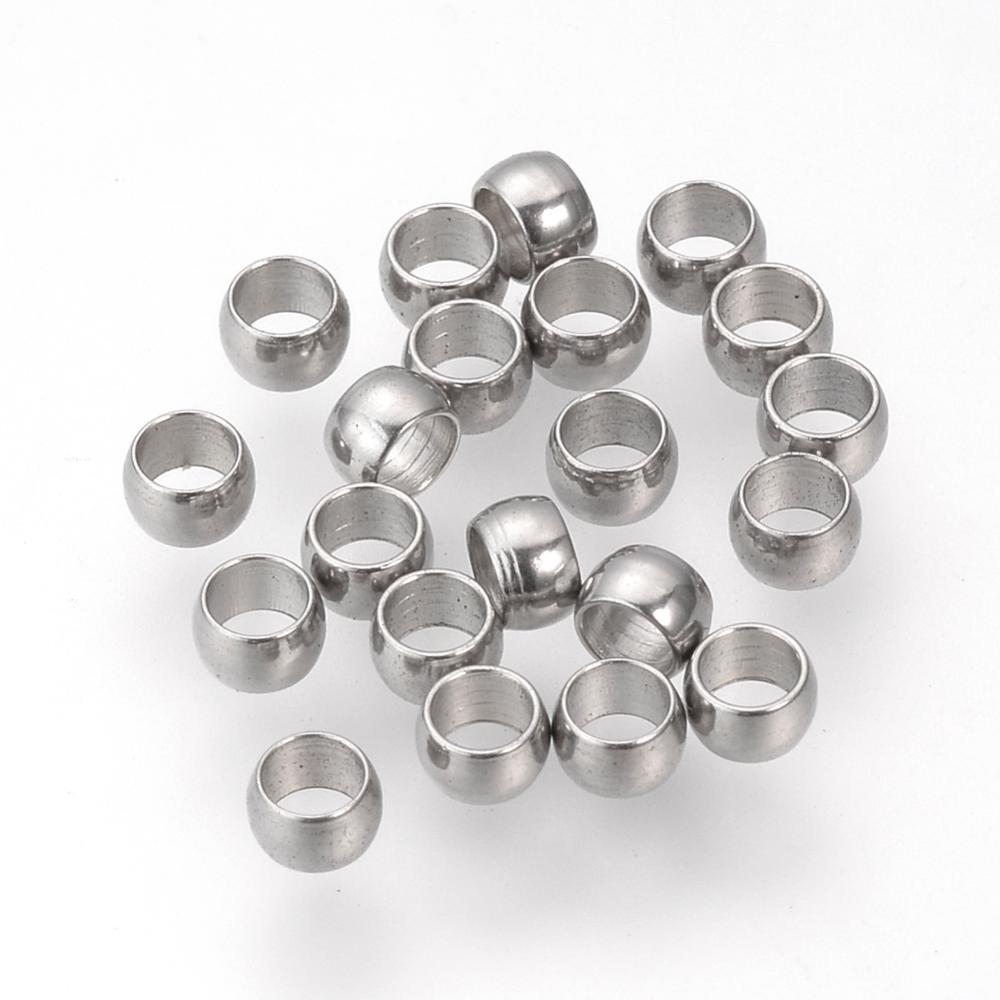 Perle à écraser INOX argenté, rond, 3mm, compatible fil 0,5/0,8/1mm x40 pièces