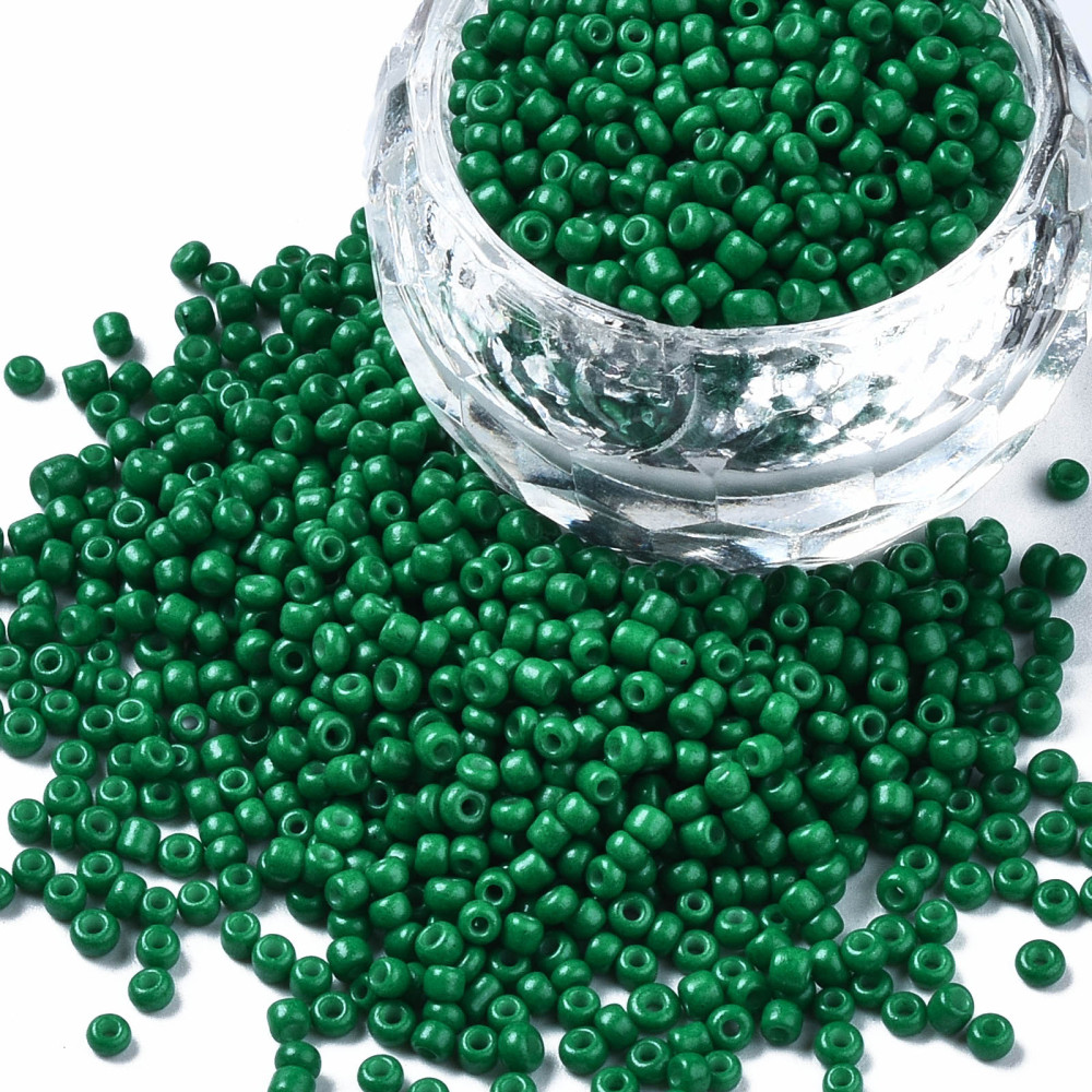 Perles de rocaille opaques nacrées taille 2.5 mm, trou 0,8 mm, sachet d'env. 30 gr, Vert feuillage