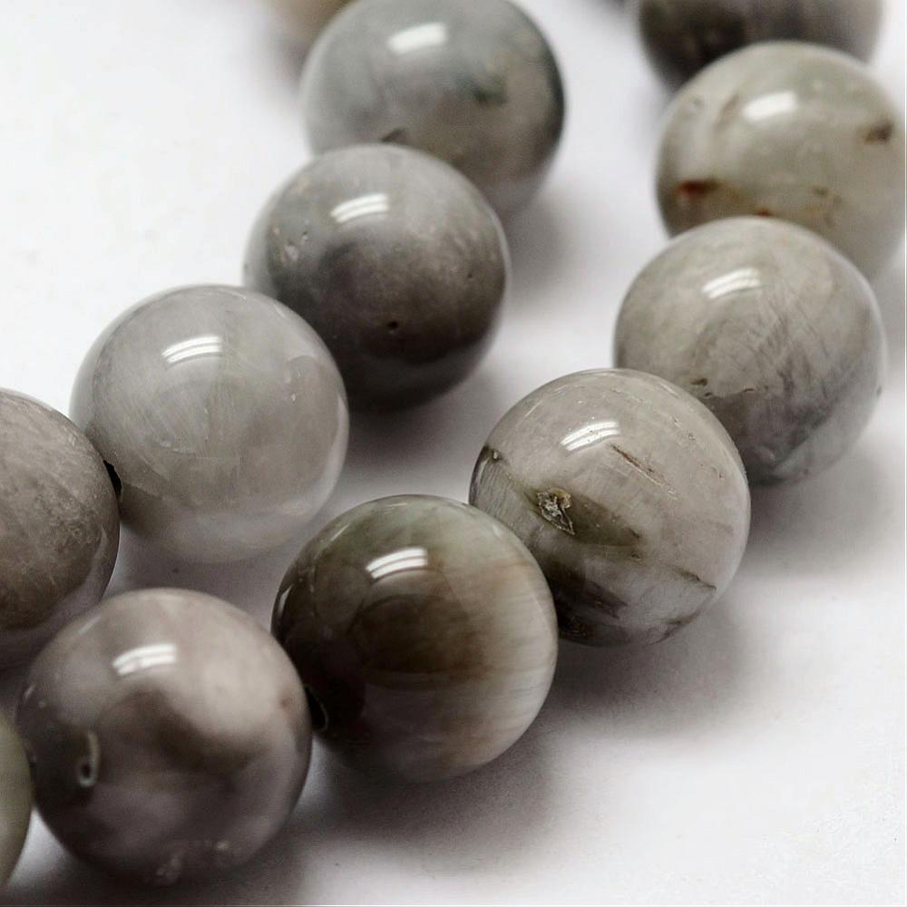 [G-O143-01-10mm   G-D0001-22C-10mm] Pierre Oeil d'aigle, naturelle, nuances gris, ronde, 10mm, trou 1mm