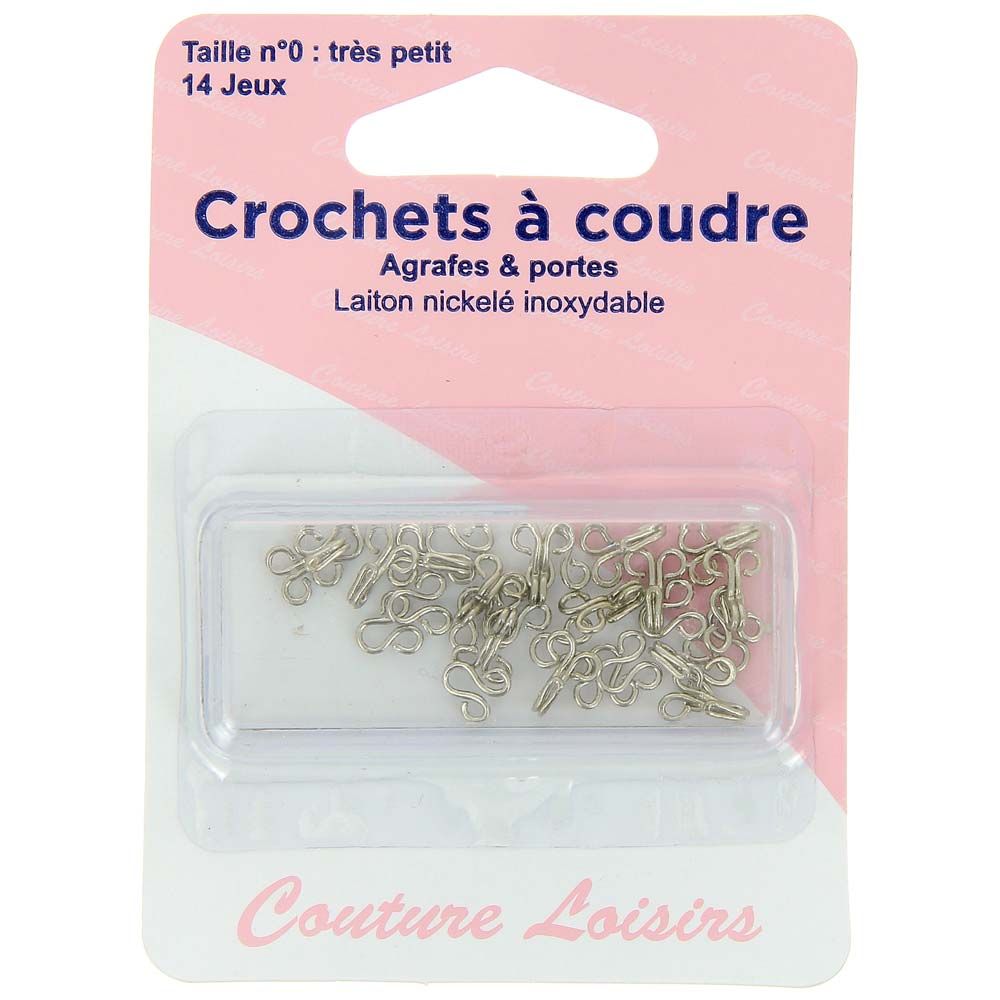 Crochets à coudre, agrafes et portes, laiton nickelé inoxydable, taille n°0 : très petit, x14