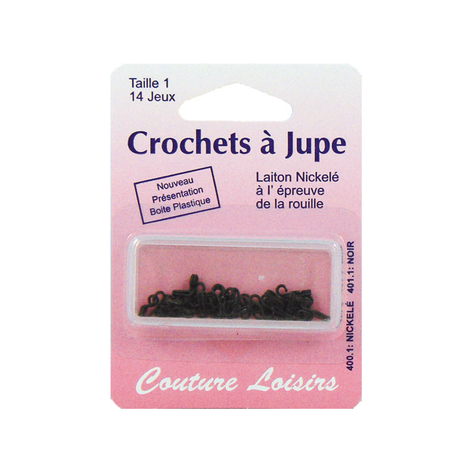 Crochets à jupe, laiton nickelé noir inoxydable, taille n°1, x14