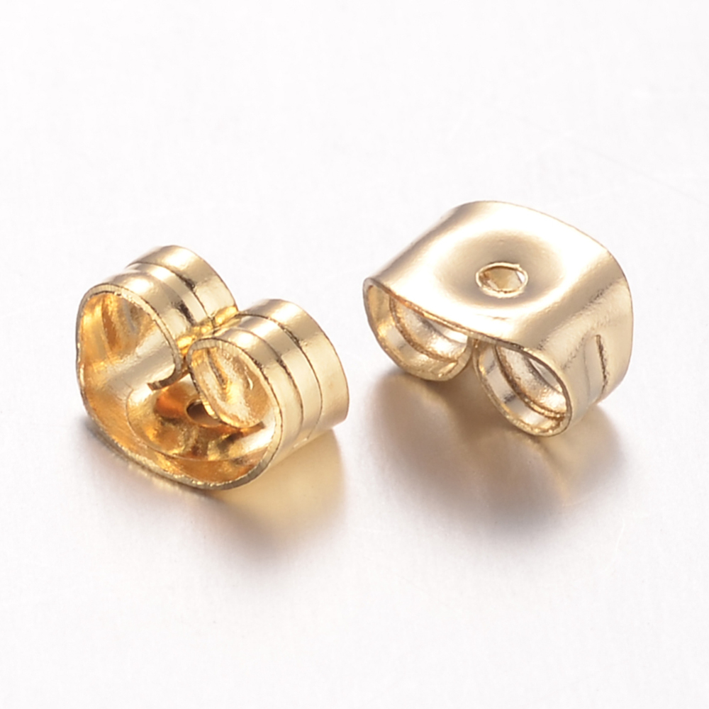 Poussette boucle d'oreille INOX doré, 6x4.5x3mm, trou 0.7mm x 50 pièces