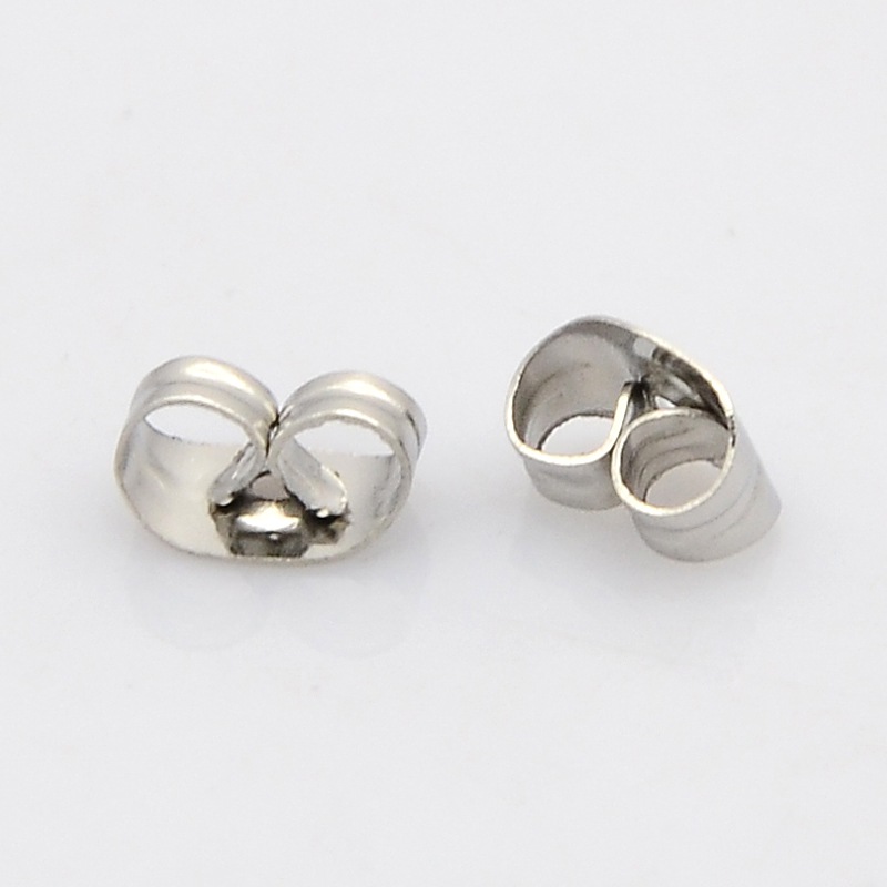 Poussette boucle d'oreille, INOX argenté, 5x3.5x2mm, trou 0.8mm x 100 pièces