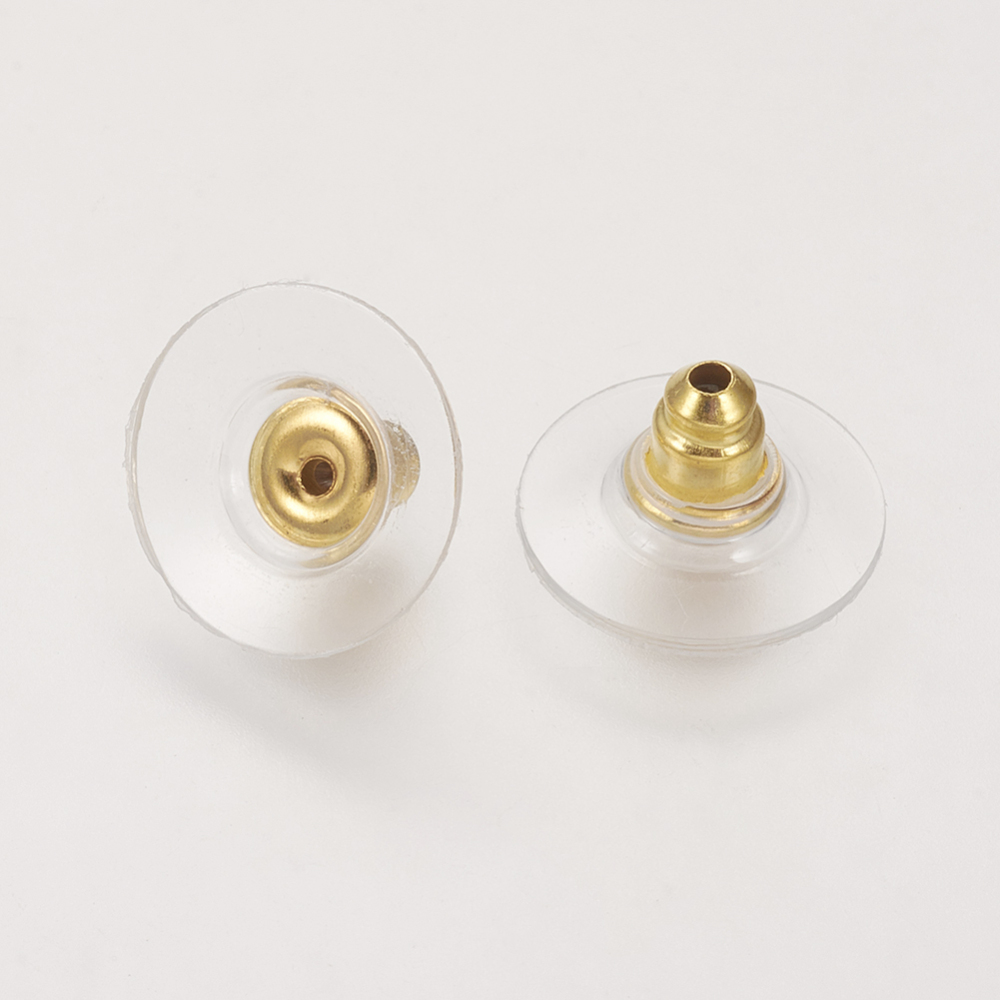 Poussette boucle d'oreille, doré et plastique rond, 11mm, trou 1,5mm, unité