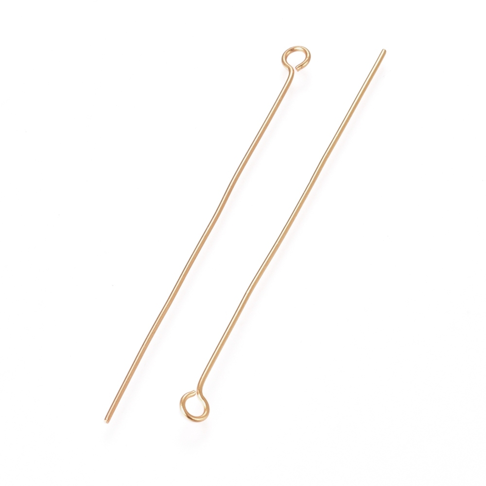 Tige INOX doré, tête avec boucle, plaqué or 18k, 50x0,6mm, boucle 2mm, x 20 pièces