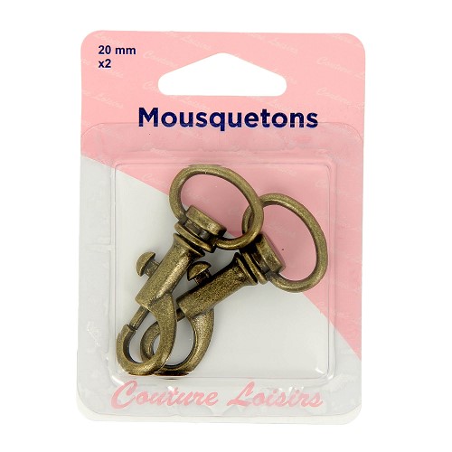 Mousquetons en métal, couleur bronze, 20 mm, 2 pièces