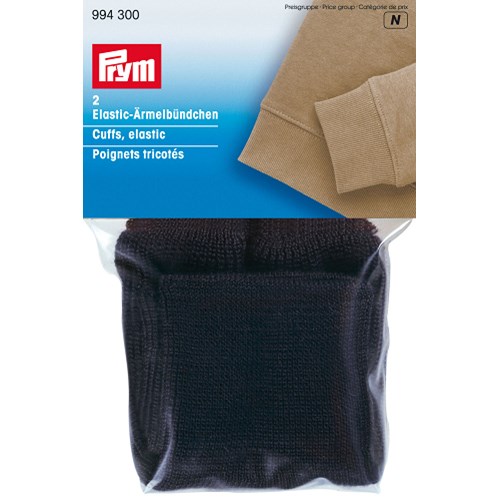 Poignet élastique en polyester, largeur 9cm, 2 bandes, noir