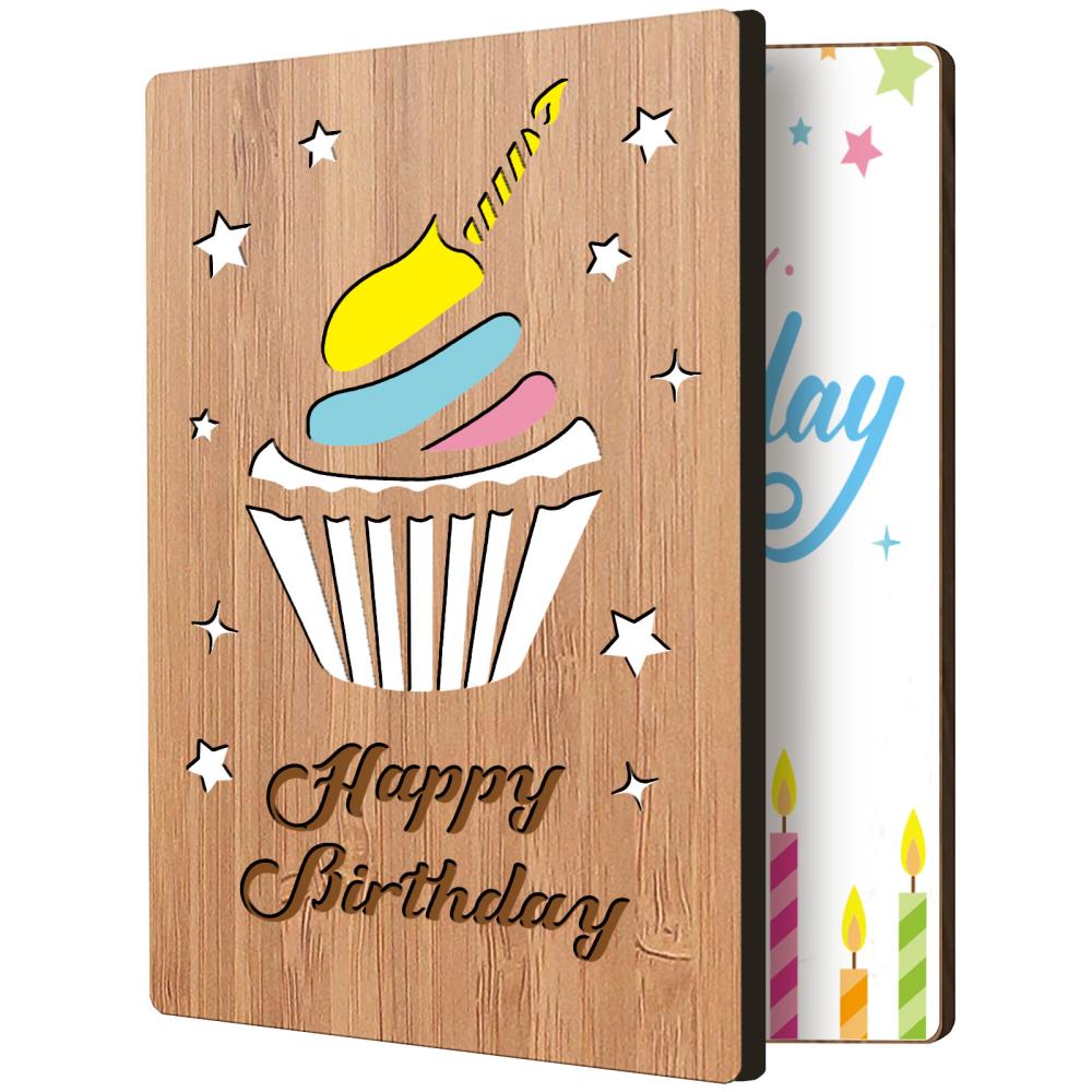 Cartes d'anniversaire en bambou avec enveloppe et noeud, 150~173x110~124x7mm