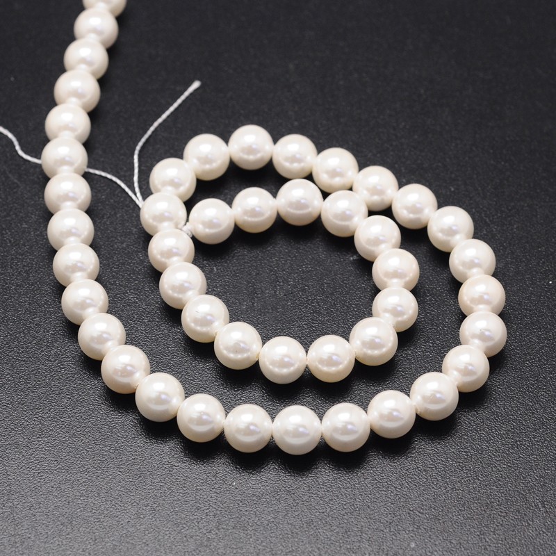 Perle de coquillage naturelle, plaquée, blanche, ronde, 4mm, trou 0,5mm