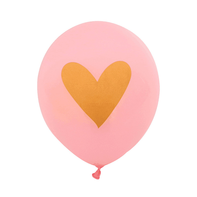 Ballons rose avec coeur doré, 30cm, 100 pièces par sac