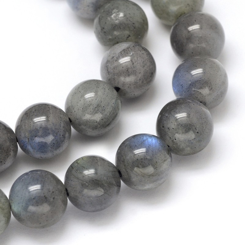 Pierre Labradorite noire/larvikite, grade AAA, naturelle, ronde,  8mm, trou 1mm