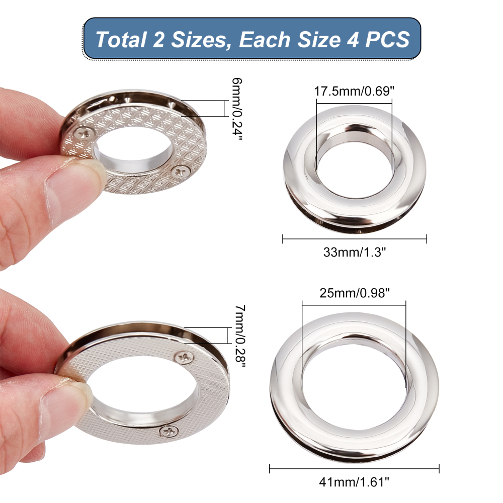 Oeillets pour sac, coloris argent, diam 41mm